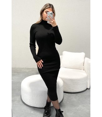 Ribbed Turtle Neck Dress / Black