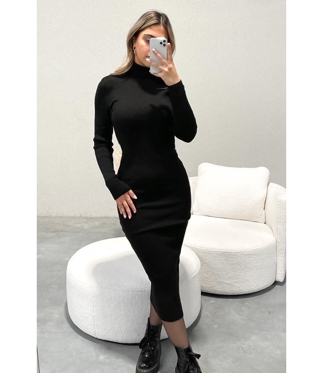 Ribbed Turtle Neck Dress / Black