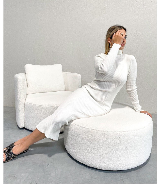 Ribbed Turtle Neck Dress / White