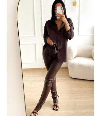 Leather Split Pants / Choco