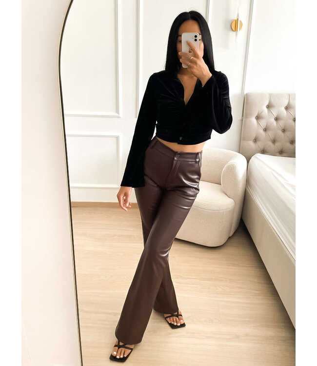 Straight Leg Leather Pants / Choco