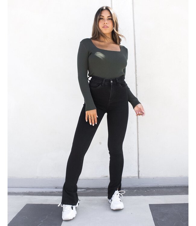 Slim Fit Split Jeans / Black