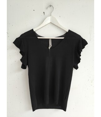 selectedbystijldepartment Top ruffle knitted viscose, Black