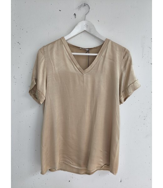 selectedbystijldepartment T-shirt silk look V, Golden brown