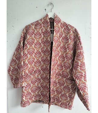 selectedbystijldepartment Jacket leaves print embroidered, Beige pink orange