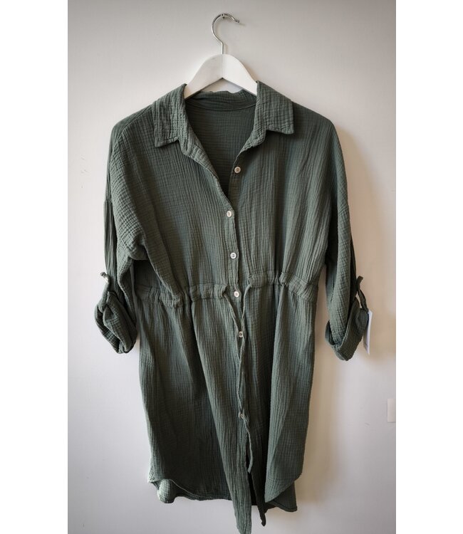 selectedbystijldepartment Dress midi crinkle cotton belt, Army green