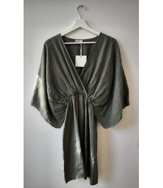 selectedbystijldepartment Dress short linnen wide, Army green