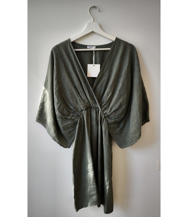 selectedbystijldepartment Dress short linnen wide, Army green