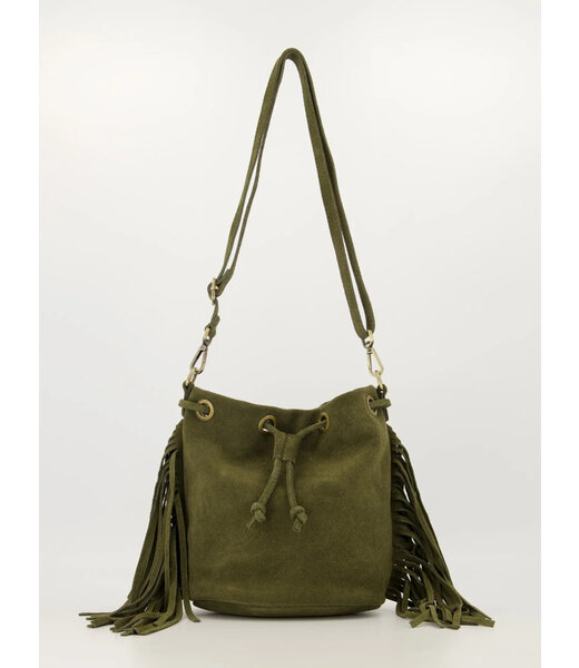 selectedbystijldepartment Bag bucket fringe, Army green