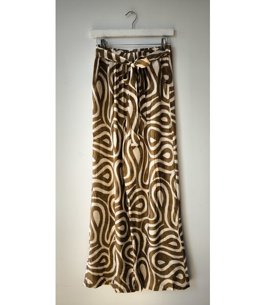 selectedbystijldepartment Pants relax viscose print, Brown ecru