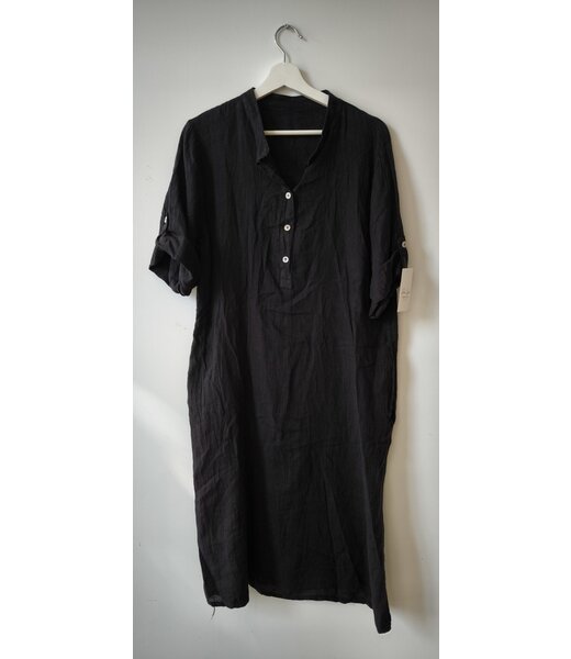 selectedbystijldepartment Linnen dress midi button, Black