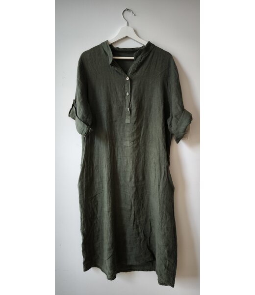 selectedbystijldepartment Linnen dress midi button, Army green