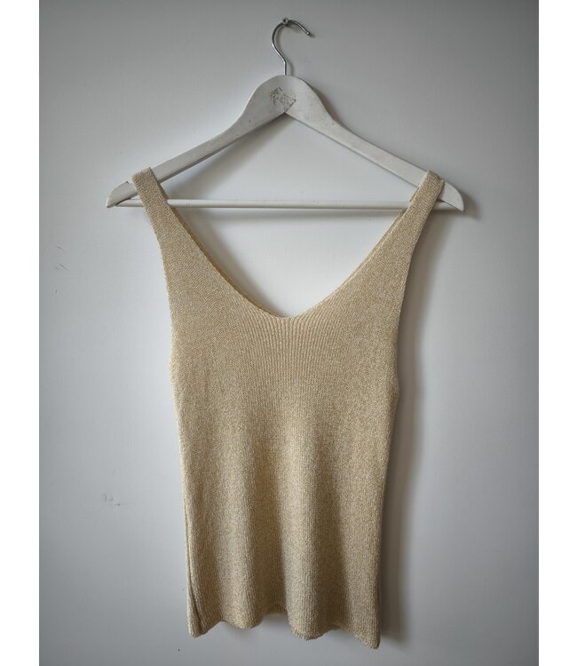 selectedbystijldepartment Singlet knitted glitter lurex, Beige gold