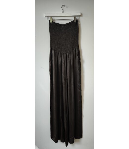 selectedbystijldepartment Jumpsuit silk strapless, Dark brown