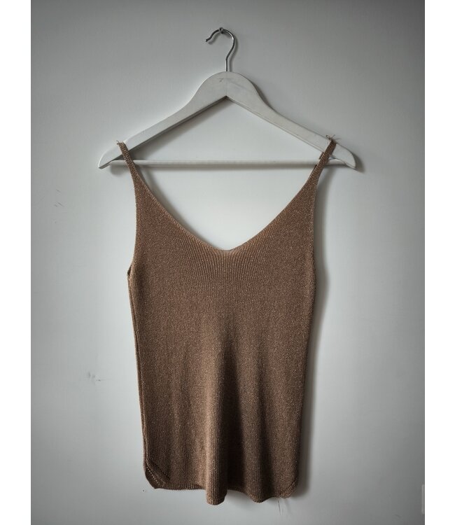 selectedbystijldepartment Singlet knitted lurex, Brown silver