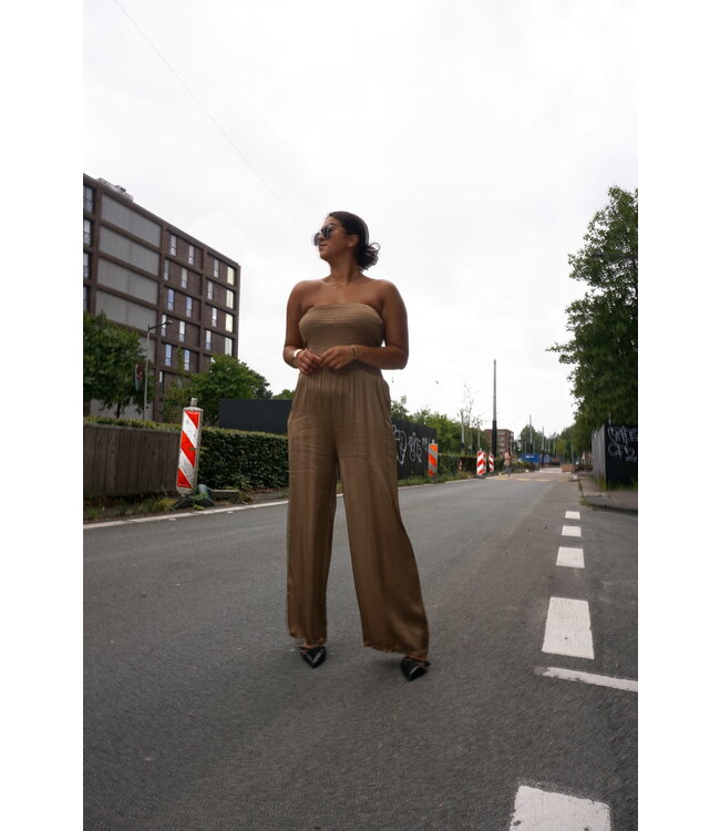 selectedbystijldepartment Jumpsuit silk strapless, Golden brown