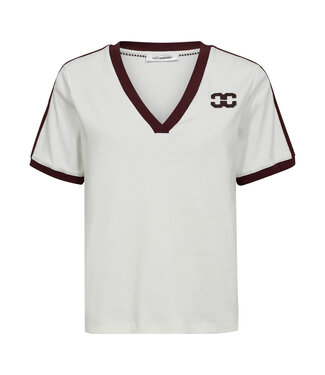 Co'Couture T-shirt stripe V-tee edgeCC, Offwhite wine red