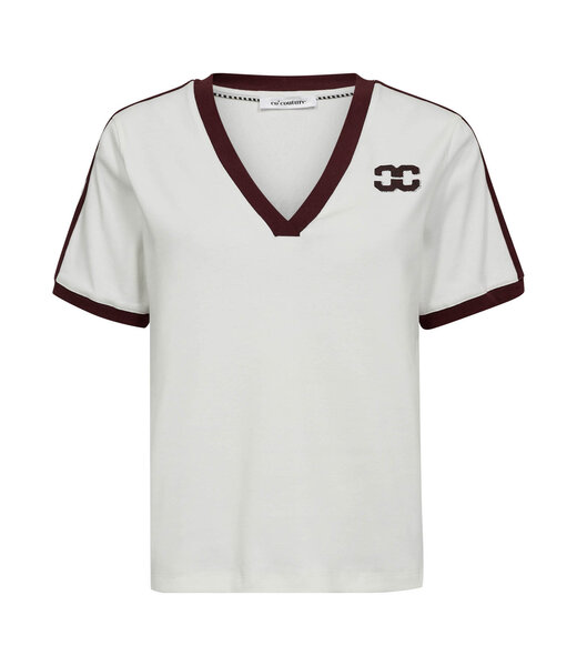 Co'Couture T-shirt stripe V-tee edgeCC, Offwhite wine red