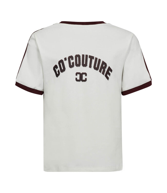 Co'Couture T-shirt stripe V-tee edgeCC, Offwhite wine red