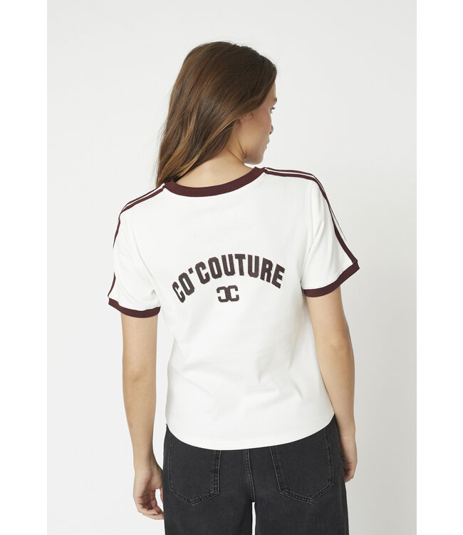 Co'Couture T-shirt stripe V-tee edgeCC, Offwhite wine red