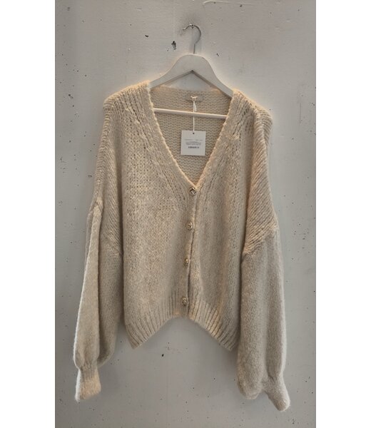 selectedbystijldepartment Cardigan chunky knitted button, Ecru