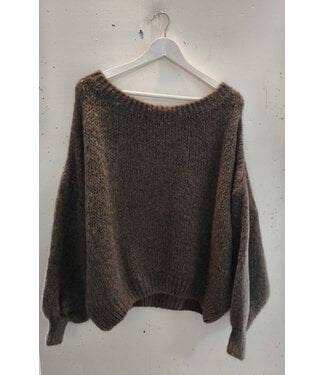 selectedbystijldepartment Sweater chunky knitted off shoulder, Taupe