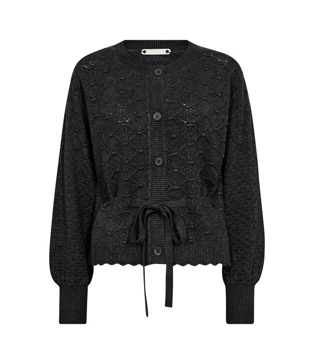 Co'Couture Cardigan Row pointelle tie, Dark grey