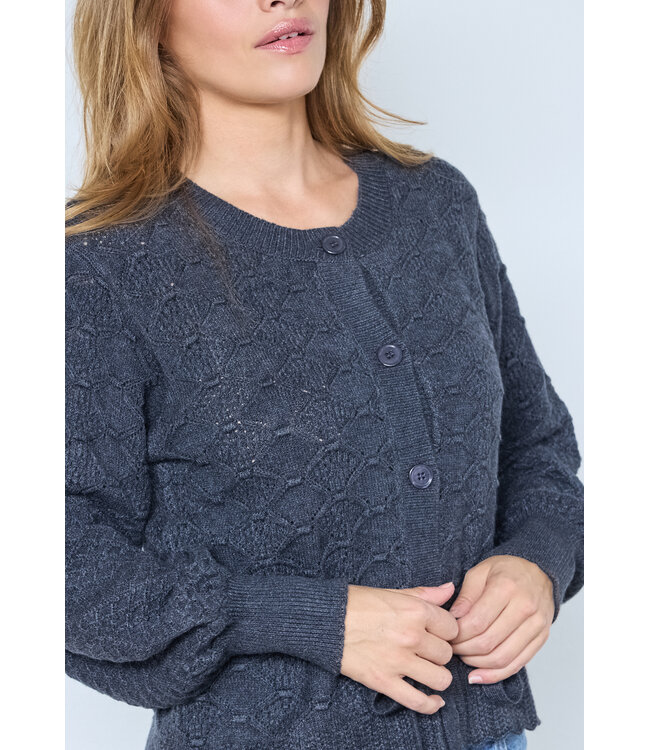 Co'Couture Cardigan Row pointelle tie, Dark grey