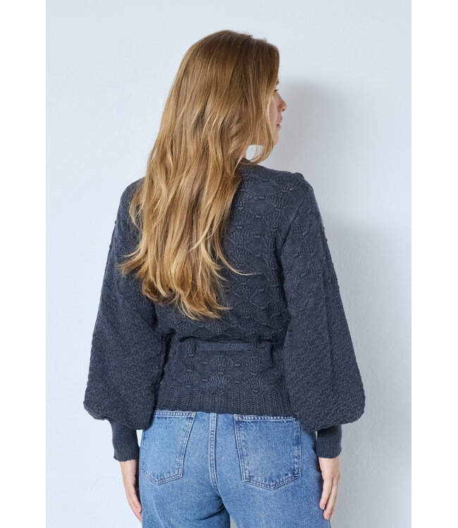 Co'Couture Cardigan Row pointelle tie, Dark grey