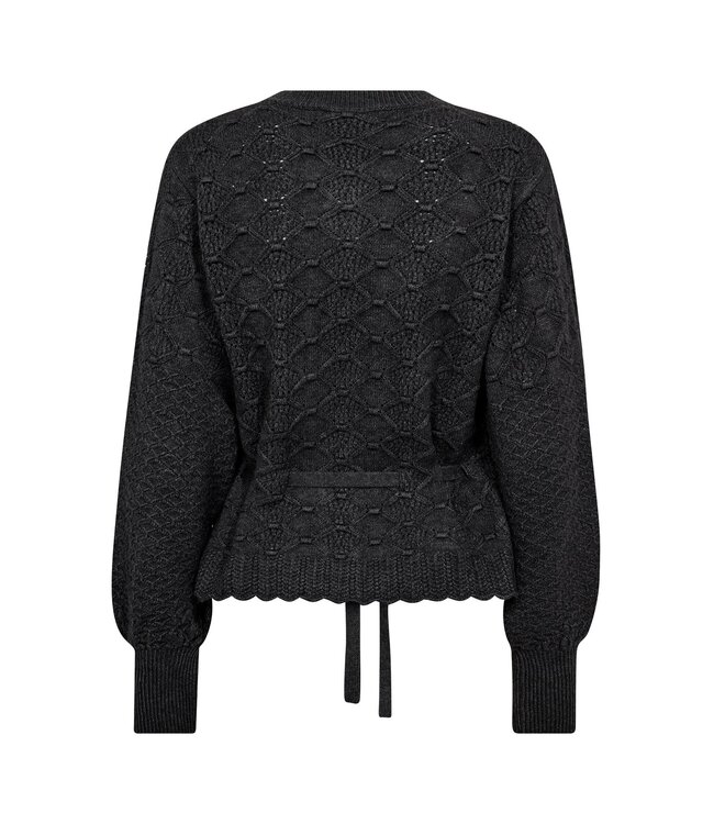 Co'Couture Cardigan Row pointelle tie, Dark grey