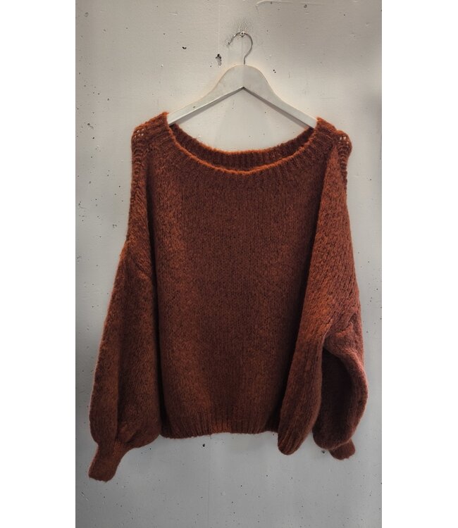 selectedbystijldepartment Sweater chunky knitted off shoulder, Rusty orange
