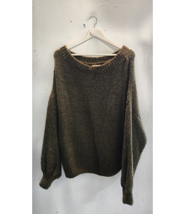 selectedbystijldepartment Sweater chunky knitted off shoulder, Olive