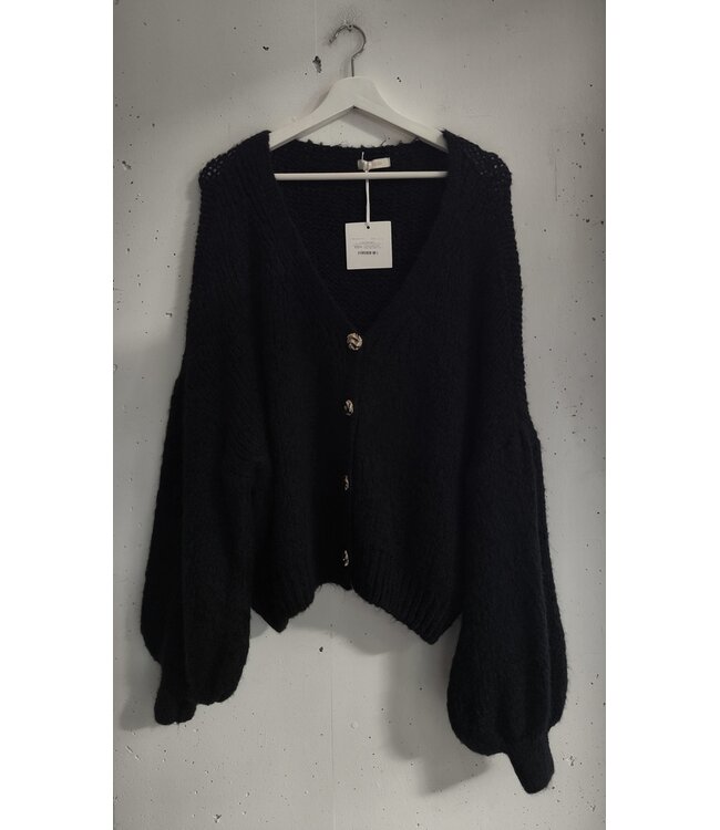 selectedbystijldepartment Cardigan wide knitted button, Black