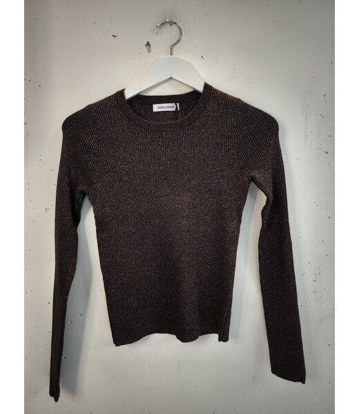selectedbystijldepartment Longsleeve crewneck rib glitter, Brown
