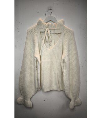 selectedbystijldepartment Sweater knitted collar bell sleeve, Ecru