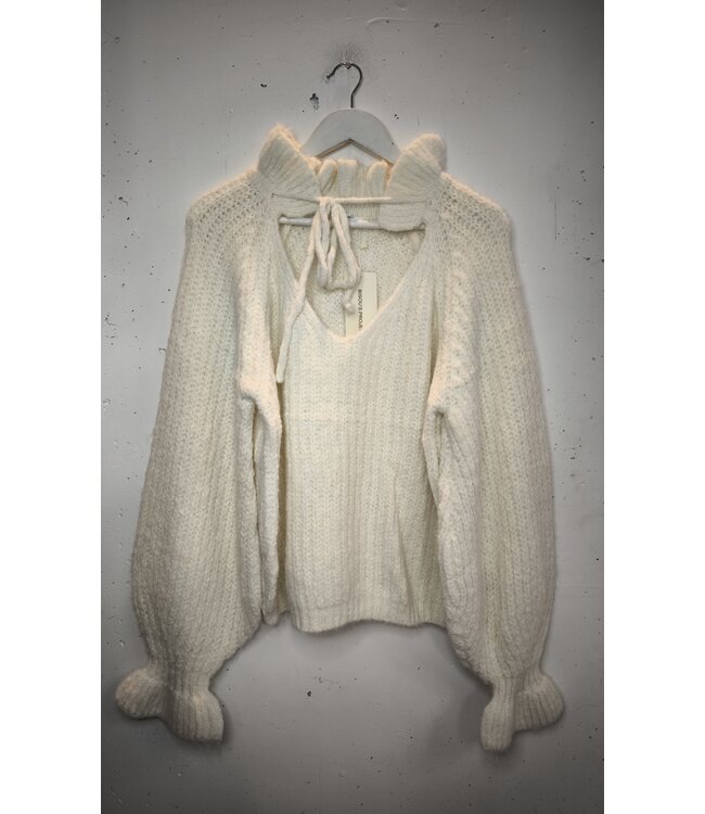 selectedbystijldepartment Sweater knitted collar bell sleeve, Ecru
