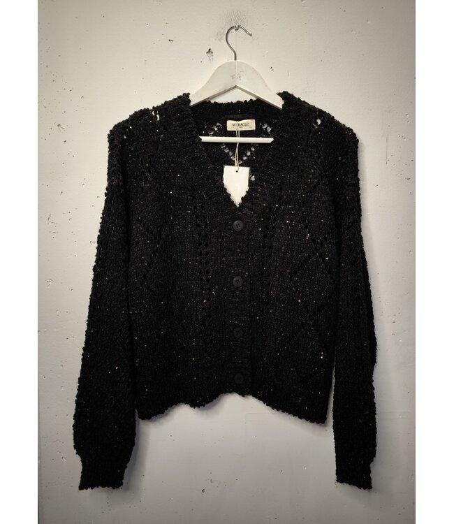 selectedbystijldepartment Cardigan knitted gold details, Black