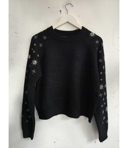 selectedbystijldepartment Sweater beaded stars silver, Black
