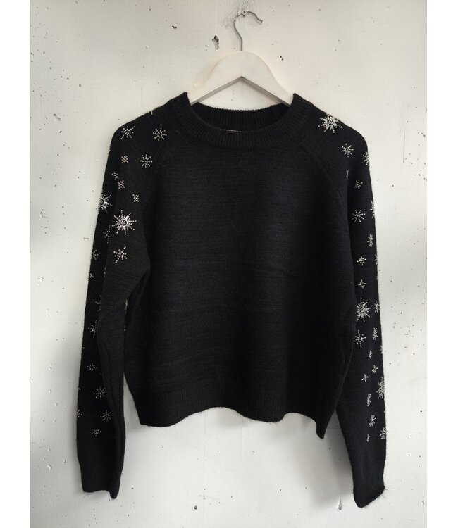 selectedbystijldepartment Sweater beaded stars silver, Black