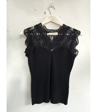 selectedbystijldepartment Top stretch rib lace, Black