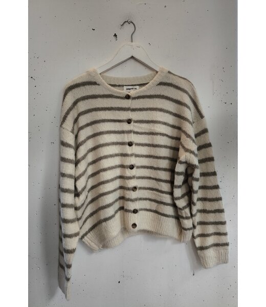 selectedbystijldepartment Cardigan knitted stripes, Beige khaki