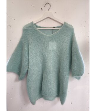 selectedbystijldepartment Sweater midi sleeve Kid mohair V,  Mint