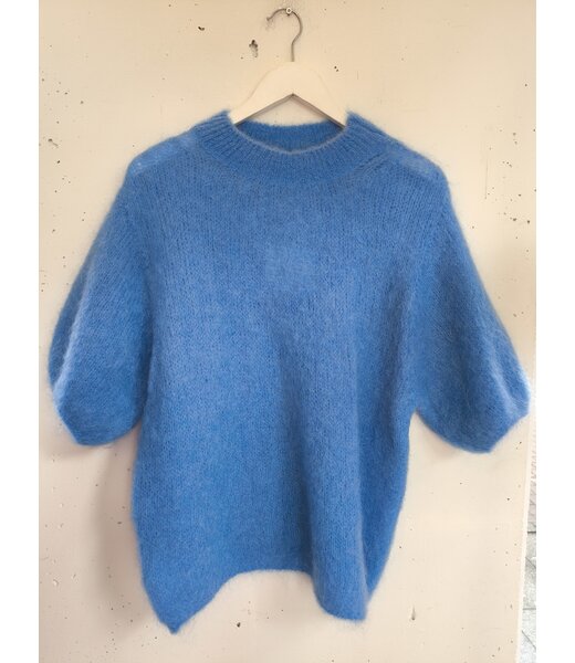 selectedbystijldepartment Sweater midi sleeve Kid mohair round, Bright blue