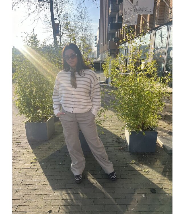 selectedbystijldepartment Cardigan knitted stripes, Beige khaki