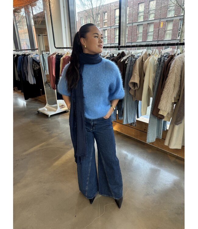 selectedbystijldepartment Sweater midi sleeve Kid mohair round, Bright blue