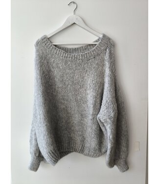 selectedbystijldepartment Sweater chunky knitted off shoulder, Grey