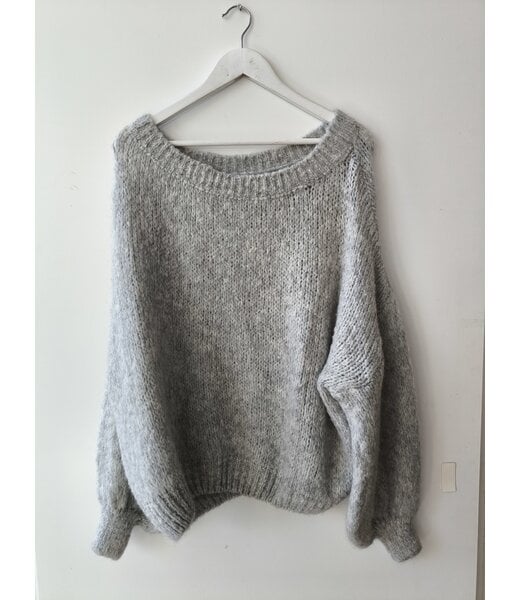 selectedbystijldepartment Sweater chunky knitted off shoulder, Grey