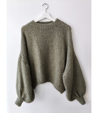selectedbystijldepartment Sweater short wide knitted, Army green