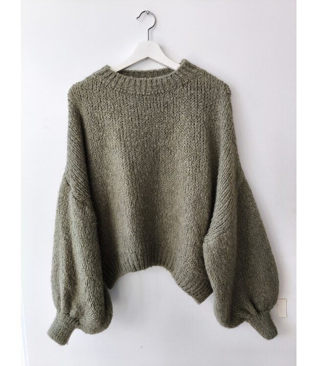 selectedbystijldepartment Sweater short wide knitted, Army green