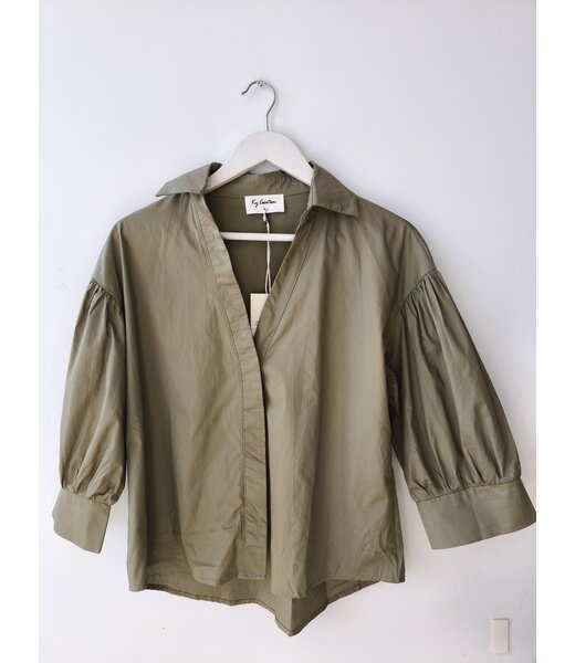 selectedbystijldepartment Blouse cotton 3/4 sleeves, Khaki